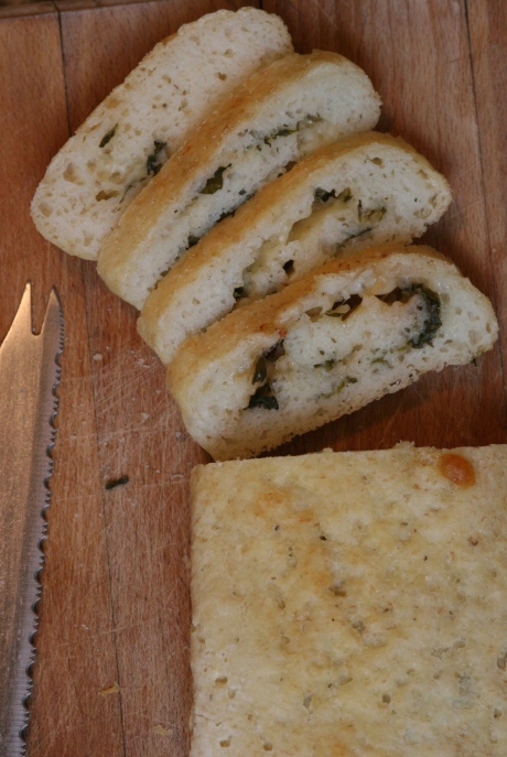 gluten-free stromboli (rolled focaccia stuffed with mozzarella and basil) 1
